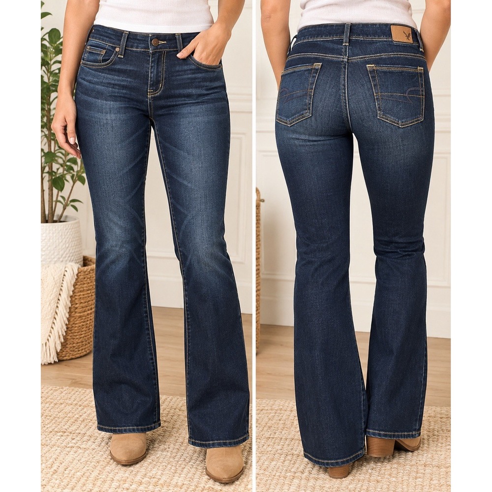 American Eagle Kick Boot Jeans Womens 10 Short Dark Wash Stretch Bootcut 30"